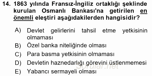 Finansal Kurumlar 2015 - 2016 Ara Sınavı 14.Soru