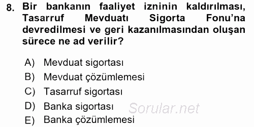 Finansal Kurumlar 2015 - 2016 Ara Sınavı 8.Soru