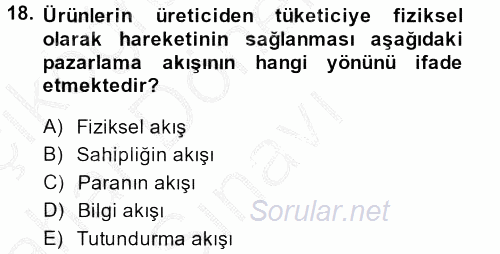 Sağlık Hizmetleri Pazarlaması 2013 - 2014 Dönem Sonu Sınavı 18.Soru