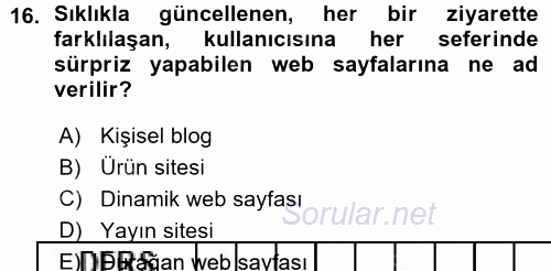 İnternet Yayıncılığı 2015 - 2016 Ara Sınavı 16.Soru