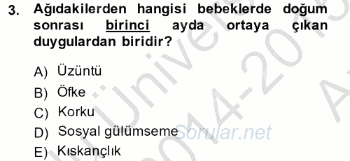 Çocuk ve Ergen Bakımı 2014 - 2015 Ara Sınavı 3.Soru