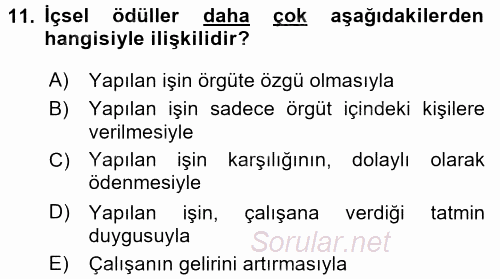 Ücret ve Ödül Yönetimi 2017 - 2018 Dönem Sonu Sınavı 11.Soru