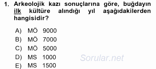 Tarla Bitkileri 1 2015 - 2016 Tek Ders Sınavı 1.Soru