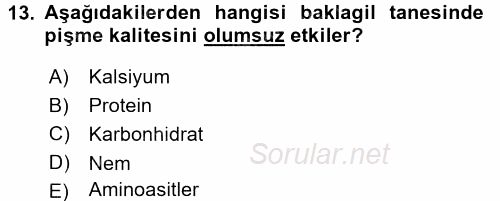 Tarla Bitkileri 1 2015 - 2016 Tek Ders Sınavı 13.Soru