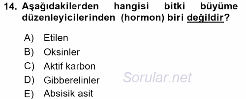 Tarla Bitkileri 1 2015 - 2016 Tek Ders Sınavı 14.Soru