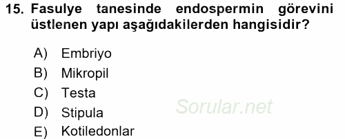 Tarla Bitkileri 1 2015 - 2016 Tek Ders Sınavı 15.Soru