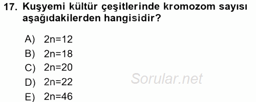 Tarla Bitkileri 1 2015 - 2016 Tek Ders Sınavı 17.Soru