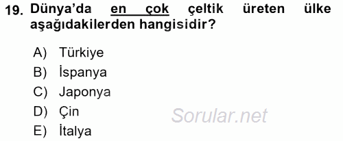 Tarla Bitkileri 1 2015 - 2016 Tek Ders Sınavı 19.Soru