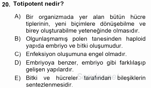 Tarla Bitkileri 1 2015 - 2016 Tek Ders Sınavı 20.Soru