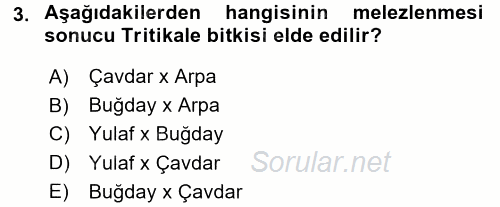 Tarla Bitkileri 1 2015 - 2016 Tek Ders Sınavı 3.Soru