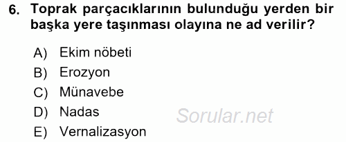 Tarla Bitkileri 1 2015 - 2016 Tek Ders Sınavı 6.Soru