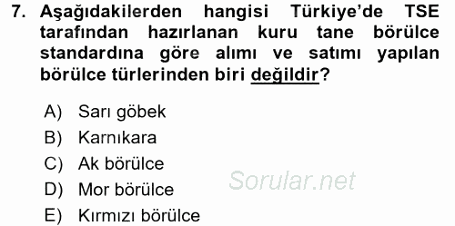 Tarla Bitkileri 1 2015 - 2016 Tek Ders Sınavı 7.Soru