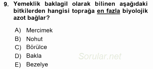 Tarla Bitkileri 1 2015 - 2016 Tek Ders Sınavı 9.Soru