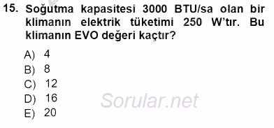 Enerji Tasarrufu 2013 - 2014 Tek Ders Sınavı 15.Soru