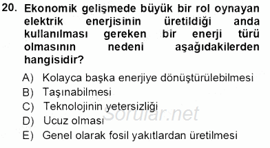 Enerji Tasarrufu 2013 - 2014 Tek Ders Sınavı 20.Soru