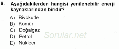 Enerji Tasarrufu 2013 - 2014 Tek Ders Sınavı 9.Soru
