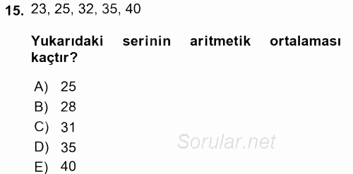 Tıbbi İstatistik 2017 - 2018 Ara Sınavı 15.Soru