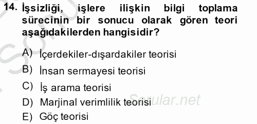 Çalışma Ekonomisi 2 2013 - 2014 Dönem Sonu Sınavı 14.Soru