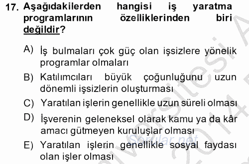 Çalışma Ekonomisi 2 2013 - 2014 Dönem Sonu Sınavı 17.Soru