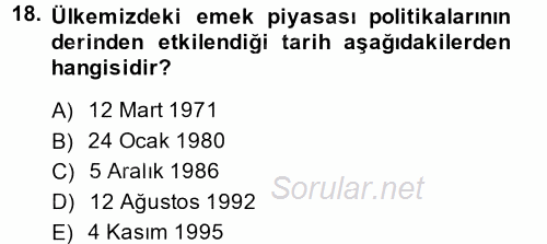 Çalışma Ekonomisi 2 2013 - 2014 Dönem Sonu Sınavı 18.Soru