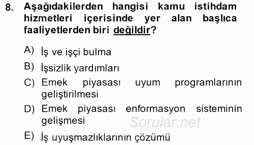 Çalışma Ekonomisi 2 2013 - 2014 Dönem Sonu Sınavı 8.Soru
