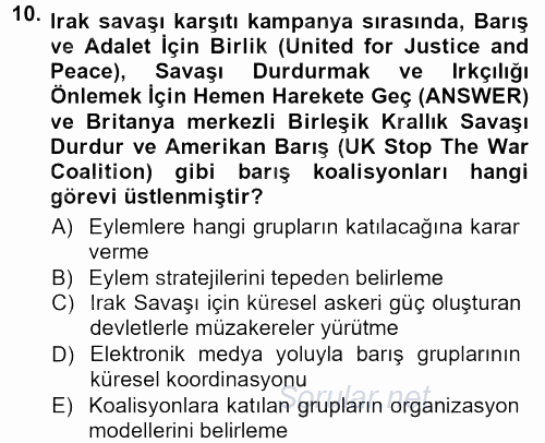 Yeni Toplumsal Hareketler 2012 - 2013 Dönem Sonu Sınavı 10.Soru