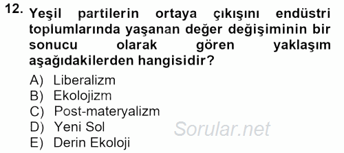 Yeni Toplumsal Hareketler 2012 - 2013 Dönem Sonu Sınavı 12.Soru