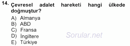 Yeni Toplumsal Hareketler 2012 - 2013 Dönem Sonu Sınavı 14.Soru
