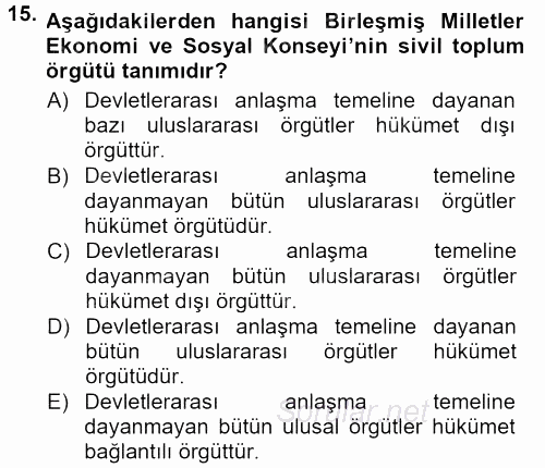 Yeni Toplumsal Hareketler 2012 - 2013 Dönem Sonu Sınavı 15.Soru