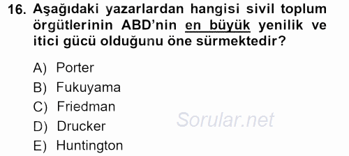 Yeni Toplumsal Hareketler 2012 - 2013 Dönem Sonu Sınavı 16.Soru