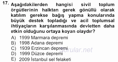 Yeni Toplumsal Hareketler 2012 - 2013 Dönem Sonu Sınavı 17.Soru
