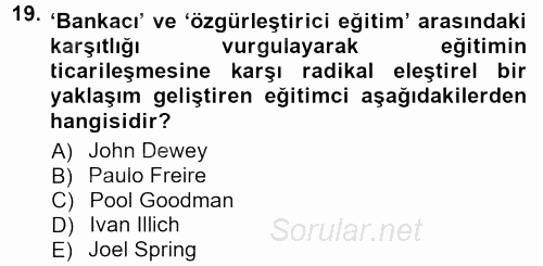 Yeni Toplumsal Hareketler 2012 - 2013 Dönem Sonu Sınavı 19.Soru