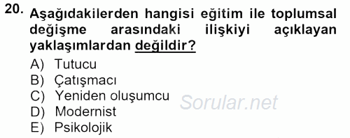 Yeni Toplumsal Hareketler 2012 - 2013 Dönem Sonu Sınavı 20.Soru