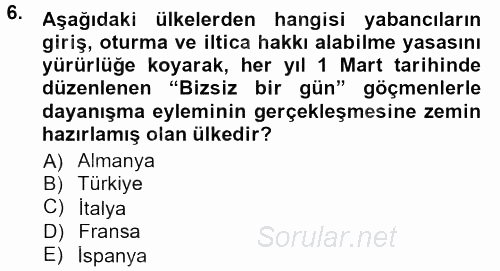 Yeni Toplumsal Hareketler 2012 - 2013 Dönem Sonu Sınavı 6.Soru