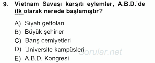 Yeni Toplumsal Hareketler 2012 - 2013 Dönem Sonu Sınavı 9.Soru