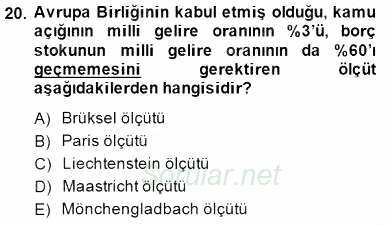 Maliye Politikası 1 2014 - 2015 Dönem Sonu Sınavı 20.Soru