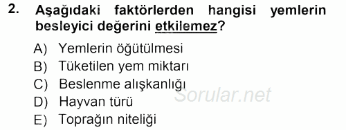 Temel Yem Bilgisi ve Hayvan Besleme 2012 - 2013 Ara Sınavı 2.Soru
