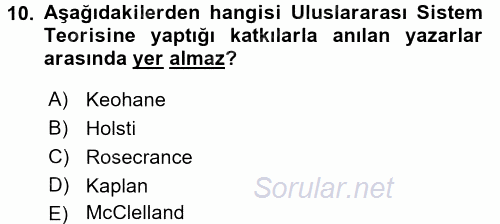 Uluslararası İlişkiler Kuramları 1 2016 - 2017 Dönem Sonu Sınavı 10.Soru