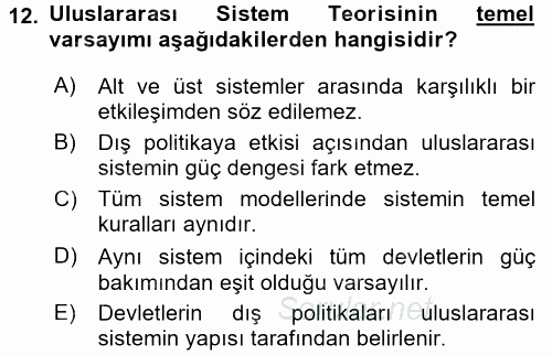 Uluslararası İlişkiler Kuramları 1 2016 - 2017 Dönem Sonu Sınavı 12.Soru