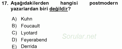 Uluslararası İlişkiler Kuramları 1 2016 - 2017 Dönem Sonu Sınavı 17.Soru