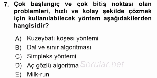 Çağdaş Lojistik Uygulamaları 2016 - 2017 Dönem Sonu Sınavı 7.Soru