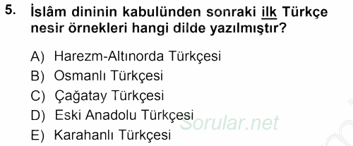 Eski Türk Edebiyatına Giriş: Biçim ve Ölçü 2012 - 2013 Ara Sınavı 5.Soru