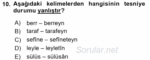 Osmanlı Türkçesi 1 2016 - 2017 Dönem Sonu Sınavı 10.Soru