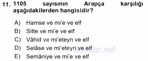 Osmanlı Türkçesi 1 2016 - 2017 Dönem Sonu Sınavı 11.Soru
