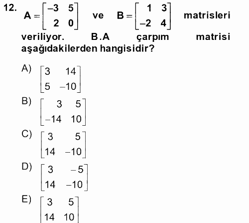 Genel Matematik 2013 - 2014 Dönem Sonu Sınavı 12.Soru