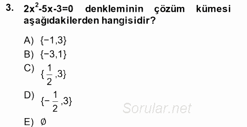 Genel Matematik 2013 - 2014 Dönem Sonu Sınavı 3.Soru