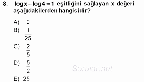 Genel Matematik 2013 - 2014 Dönem Sonu Sınavı 8.Soru