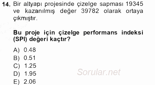 Proje Yönetimi 2013 - 2014 Dönem Sonu Sınavı 14.Soru