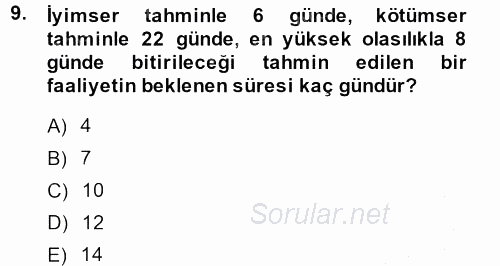 Proje Yönetimi 2013 - 2014 Dönem Sonu Sınavı 9.Soru