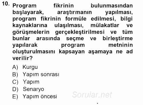 Halkla İlişkiler Uygulama Teknikleri 2014 - 2015 Dönem Sonu Sınavı 10.Soru